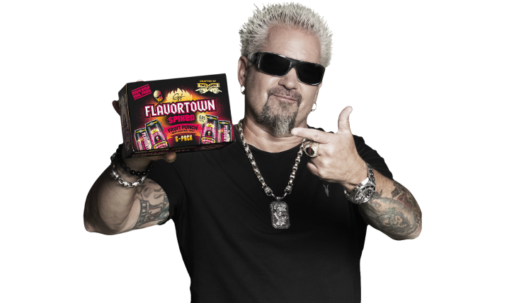 Guy Fieri pointing at 6-pack